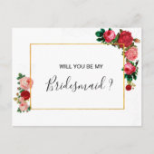 Burgund Rose Blumengarland BRIDESMAID Einladungspostkarte (Vorderseite)