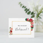 Burgund Rose Blumengarland BRIDESMAID Einladungspostkarte (Stehend Vorderseite)