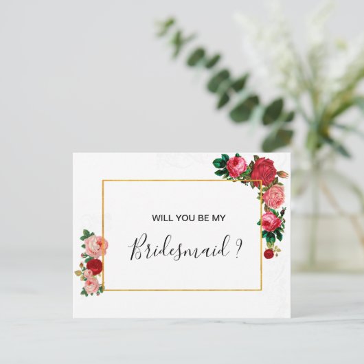 Burgund Rose Blumengarland BRIDESMAID Einladungspostkarte (Stehend Vorderseite)