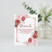 Burgund & Rose Blumenhochzeit Postkarte (Stehend Vorderseite)