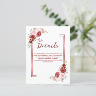 Burgund & Rose Blumenhochzeit Postkarte