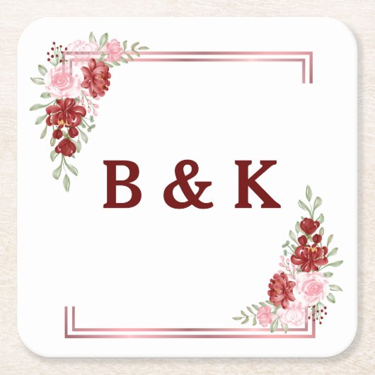 Burgund & Rose Blumenhochzeit Rechteckiger Pappuntersetzer (Vorderseite)