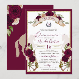 Burgund Rose Blumenkohl Western Charro Quinceanera Einladung