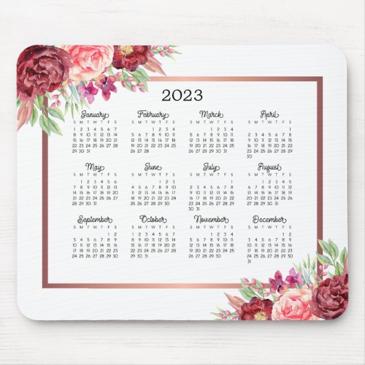 Burgund Rose Blumenzwiebeln Rose Gold 2023 Kalende Mousepad (Vorne)