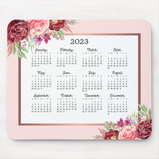 Burgund Rose Blütenrot Rosa 2023 Kalender Mousepad (Vorne)