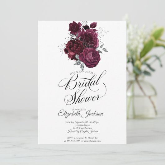 Burgund-Rose-Brautparty Einladung (Stehend Vorderseite)