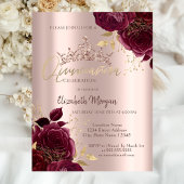 Burgund Rose Chic Rose Gold Quinceañera Einladung