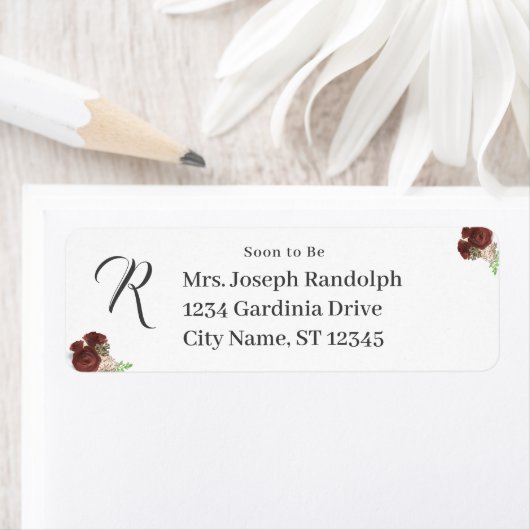 Burgund Rose-Corsage Mit Monogramm Papier (Insitu)