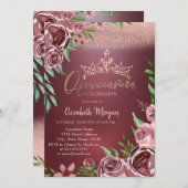 Burgund-Rose, Crown Bokeh Quinceañera Einladung (Vorne/Hinten)