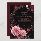 Burgund Rose Custom 40. Geburtstag Einladung (Vorne/Hinten)