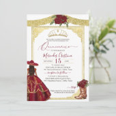 Burgund Rose Eleganter Western Charro Quinceanera Einladung (Stehend Vorderseite)