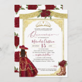 Burgund Rose Eleganter Western Charro Quinceanera Einladung (Vorne/Hinten)