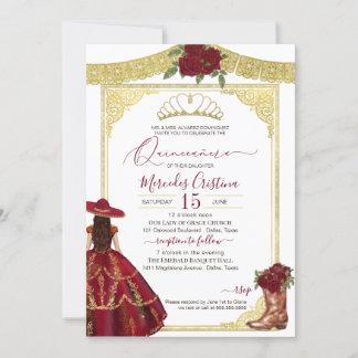 Burgund Rose Eleganter Western Charro Quinceanera Einladung