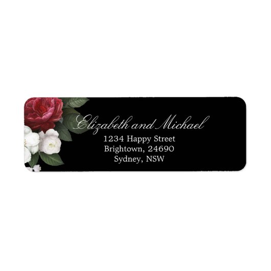 Burgund Rose Elegantes Hochzeitslabel (Vorne)