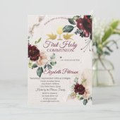 Burgund Rose Erste Heilige Kommune Einladung (Stehend Vorderseite)