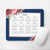 Burgund Rose Floral Navy Blue 2023 Kalender Mousepad (Mit Mouse)