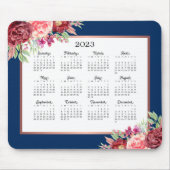 Burgund Rose Floral Navy Blue 2023 Kalender Mousepad (Vorne)