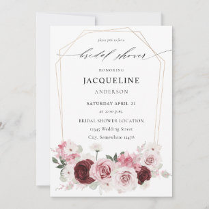 Burgund & Rosé Florales Ele 6 Brautbad 2 Einladung