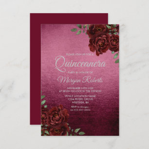 Burgund Rose Foil Look Quinceanera Einladung