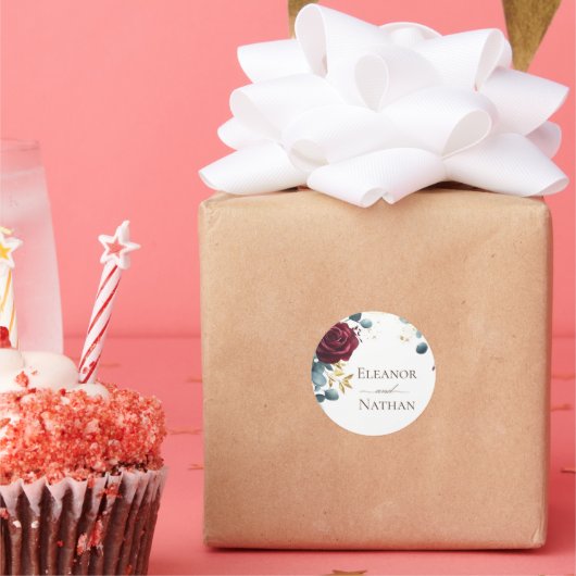 Burgund Rose Frühjahrssommer Hochzeit Runder Aufkleber (Party)