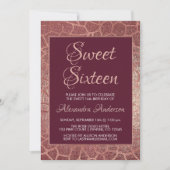 Burgund Rose Gold 16 . Geburtstag Geburtstag Einladung (Vorderseite)