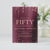 Burgund Rose Gold 50. Geburtstagsparty Einladung (Stehend Vorderseite)