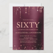 Burgund Rose Gold 60. Geburtstagsparty Einladung (Vorderseite)
