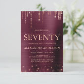Burgund Rose Gold 70. Geburtstagsparty Einladung (Stehend Vorderseite)
