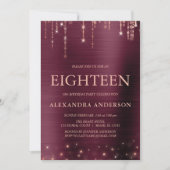Burgund Rose Gold Achtzehnte 18. Geburtstagsparty Einladung (Vorderseite)