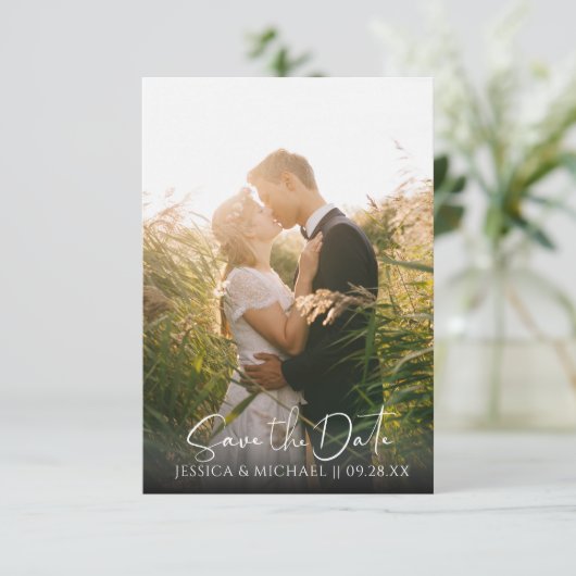 Burgund Rose Gold Aquarell Blume Blätter Foto Save The Date (Stehend Vorderseite)