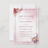 Burgund Rose Gold Aquarell Blume Blätter Foto Save The Date (Rückseite)