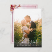 Burgund Rose Gold Aquarell Blume Blätter Foto Save The Date (Vorne/Hinten)