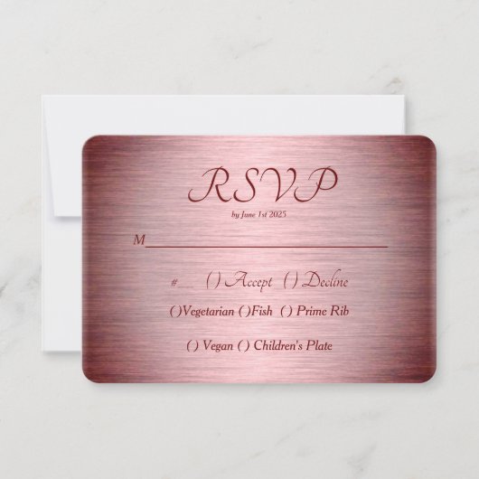 Burgund Rose Gold Brushed Metal RSVP Karte (Vorderseite)
