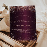 Burgund-Rose-Gold-Geburtstagseinladung<br><div class="desc">Für einen eleganten 40. Geburtstag (oder jedes Alter). Eine burgundische Hintergrundfarbe. Dekoriert mit Rose Gold Imitate Glitzer Staub. Personalisieren und fügen Sie Namen,  Alter und Party Details hinzu. Der Name wird mit einem handgeschriebenen Stilskript geschrieben</div>