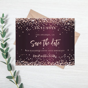 Burgund Rose Gold Geburtstagskarte Save the Date