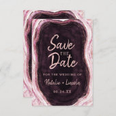 Burgund & Rose Gold Geode Agate Marble Moderne Save The Date (Vorne/Hinten)