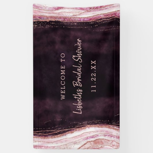 Burgund & Rose Gold Geode Brautparty Willkommen Banner (Vertikal)
