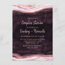 Burgund & Rose Gold Geode Coupels Polterabend Einladung