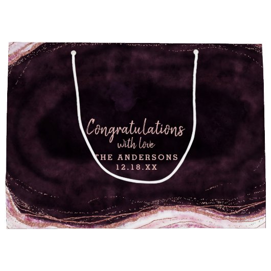 Burgund & Rose Gold Geode Herzlichen Glückwunsch H Große Geschenktüte (Rückseite)