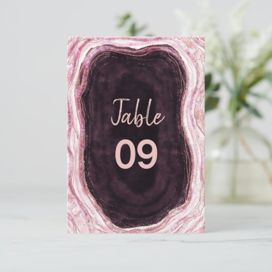 Burgund & Rose Gold Geode Wedding Tischnummern (Stehend Vorderseite)
