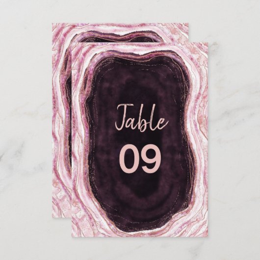 Burgund & Rose Gold Geode Wedding Tischnummern (Vorne/Hinten)