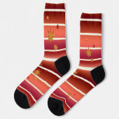 Burgund Rose Gold gestreifte Sterne Socken (Linkes Detail)