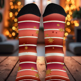Burgund Rose Gold gestreifte Sterne Socken