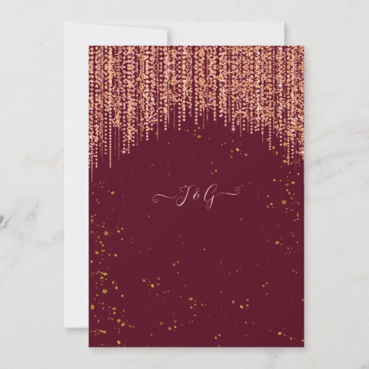 Burgund Rose Gold Glitzer Confetti Hochzeit Einlad Einladung (Rückseite)