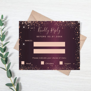 Burgund Rose Gold Glitzer Mehl RSVP Karte