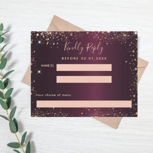 Burgund Rose Gold Glitzer Menü RSVP Karte