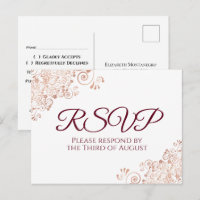 Burgund & Rose Gold Lace White Wedding RSVP