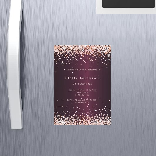 Burgund Rose Gold Luxus Geburtstag Magneteinladung