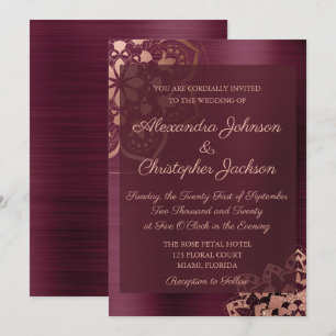 Burgund & Rose Gold Mandala Hochzeit Einladung