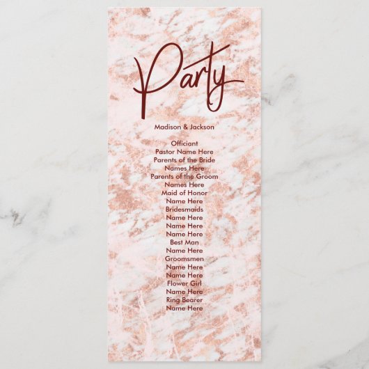 Burgund & Rose Gold Marbled Wedding Program Programm (Rückseite)